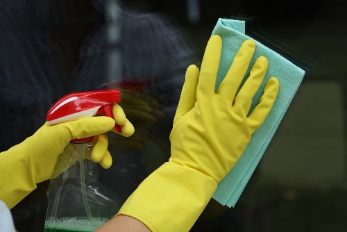 Professional window cleaning for a bright exterior facade