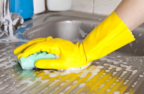 Professional cleaner organizing move out cleaning supplies